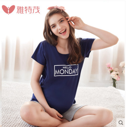 雅特茂純棉哺乳衣長袖外出時尚孕婦睡衣產后喂奶衣月子服上衣春秋